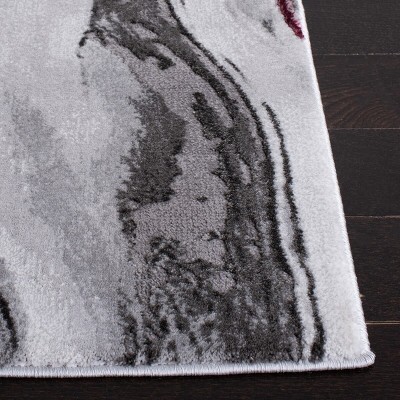 Grey and Wine Abstract 9' x 12' Synthetic Area Rug