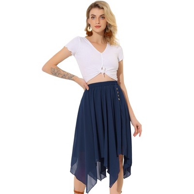 Allegra K Women's Elastic Waist Chiffon Handkerchief Hem Midi Skirt