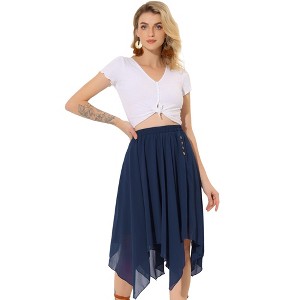 Allegra K Women's Elastic Waist Chiffon Handkerchief Hem Midi Skirt - 1 of 4