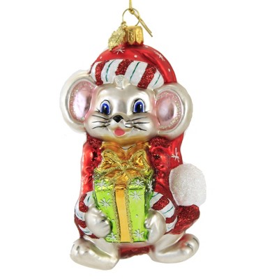 Huras 5.5" Christmas Mouse Ornament Stocking Cap Glittered  -  Tree Ornaments