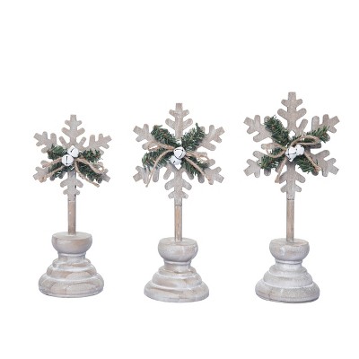 Transpac Wood 11 in. Multicolor Christmas Snowflake on Base Set of 3