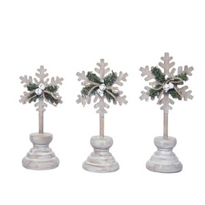 Transpac Wood 11 in. Multicolor Christmas Snowflake on Base Set of 3 - 1 of 4