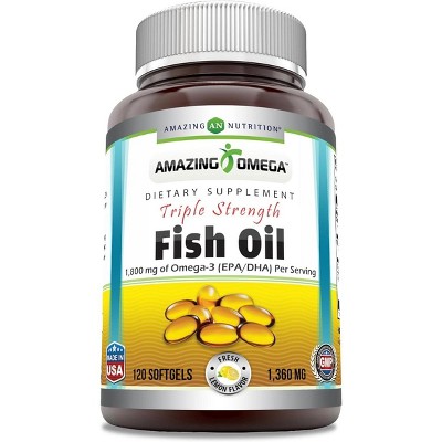 Amazing Omega Triple Strength Fish oil Lemon Flavor 1360 Mg 120 Softgels