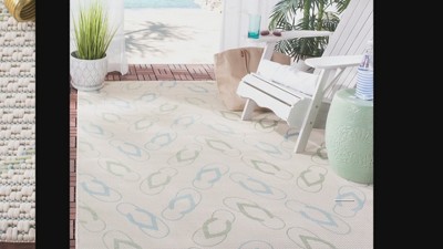Beige & Aqua Easy-Care Synthetic Indoor/Outdoor Area Rug - 2'7" x 5'