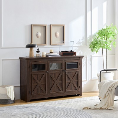 YOOCOZZ 3 Doors Large Buffet Sideboard Bar Wine Cabinet with Large Storage Space for Entryway Coffee Bar
