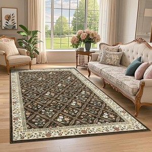Acekool Grey Floral Washable Area Rug, Non-Slip Low Pile Carpet for Living Room, Bedroom, Dining Room, Indoor Foldable Soft Mat - 1 of 4