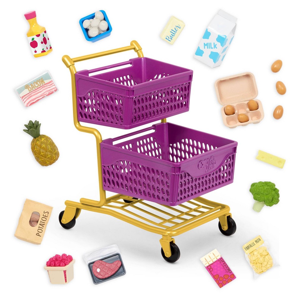 Photos - Action Figures / Transformers Our Generation Dolls Our Generation At the Market Shopping Cart Purple & Yellow Accessory Set for 18" Dolls 