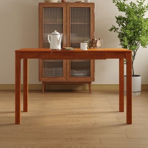 Famapy Natural Wood Dining Table with 2 Storage Drawers,Spacious Surface,Organized Cutlery Storage,Kitchen & Dining Room Essential - 1 of 4