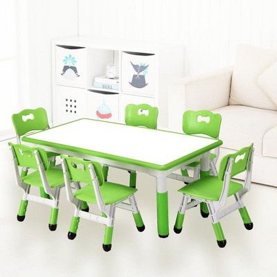 Garvee Kids Table and Chairs Set, Graffiti Desktop Plastic Children Art Table with 6 Seat