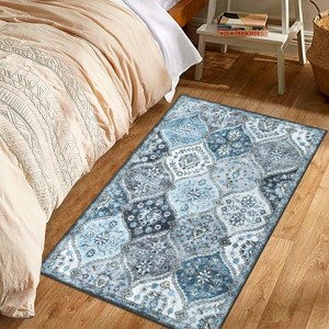Washable  Area Rug, Non-Slip TPR Backing, Stain Resistant, Vintage Floral Design, Foldable Low Pile Accent Carpet for Living Room & Bedroom - 1 of 4