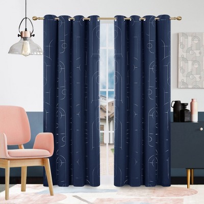 Deconovo Silver Pattern Blackout Curtains Grommet Top (2 Panels)