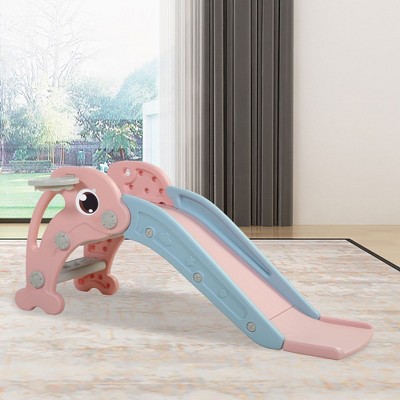 Toddler Slide, 2 In 1 Dolphin-shaped Extra Long Slide With Basketball Hoop And Ball, Freestanding Indoor Outdoor Playground Equipment