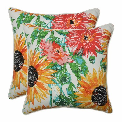 2pc 18.5" Outdoor/Indoor Throw Pillow Set Sunflowers Sunburst Yellow - Pillow Perfect: Patio & Decorative Accents