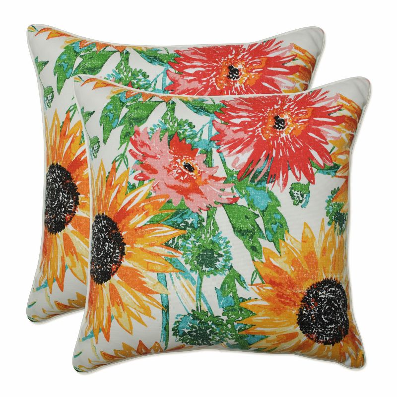2pc 18.5&#34; Outdoor/Indoor Throw Pillow Set Sunflowers Sunburst Yellow - Pillow Perfect, 1 of 6
