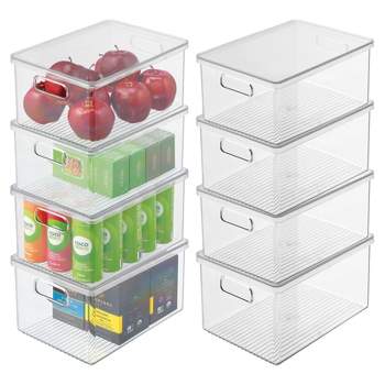 Mdesign Stackable Plastic Kitchen Food Storage Bin With Handles And Lid, 2  Pack - 10.67 X 6.16 X 5.2, Clear/white : Target