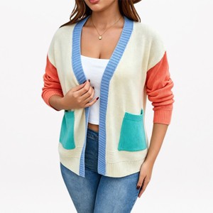 YESFASHION Womens Color Block Open Front Cardigan Sweaters Long Sleeve ...