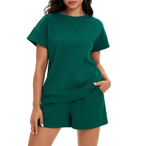 ATHLECHIC Women's Summer Outfits Short Sleeve Tops and Short Pants Sweatsuit Set 2 Pcs - 1 of 4