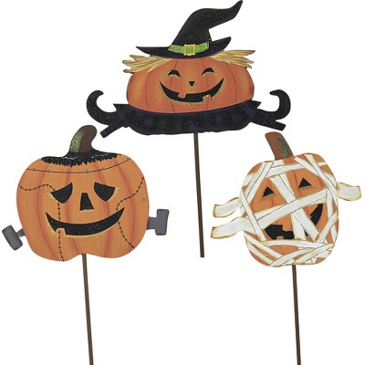 Halloween 26.0" Costume Pumpkin Trio Mummy Frankenstein Witch  -  Decorative Garden Stakes