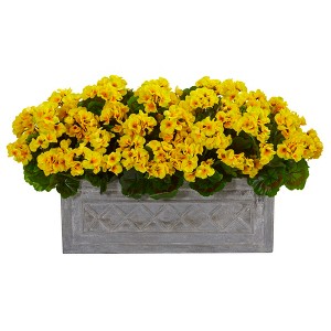 Nearly Natural 18-in Geranium Artificial Plant in Stone Planter UV Resistant (Indoor/Outdoor), Yellow - 1 of 3