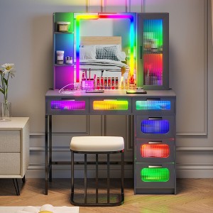 Fredees RGB Vanity Desk with Sliding Mirror and LED Lights - 1 of 4