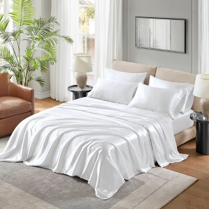 Sapphtopaz Luxury Satin Comforter Set, Bedding Set Fitted Sheet Set with 1 Flat Sheet,1 Fitted Sheet,2 Pillowcase, Machine Washable - 1 of 4