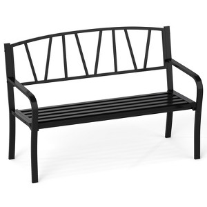 Tangkula 50.5" Patio Metal Bench w/ Curved Armrests & Minimalist Backrest for Backyard - 1 of 4