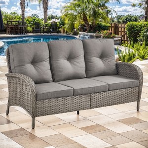 Buenhomino Outdoor Patio Furniture - Wicker Sofa with Removable Cushion, 3 Seater Rattan Couch with Deep Seat, High Backrest for Balcony, Backyard - 1 of 4