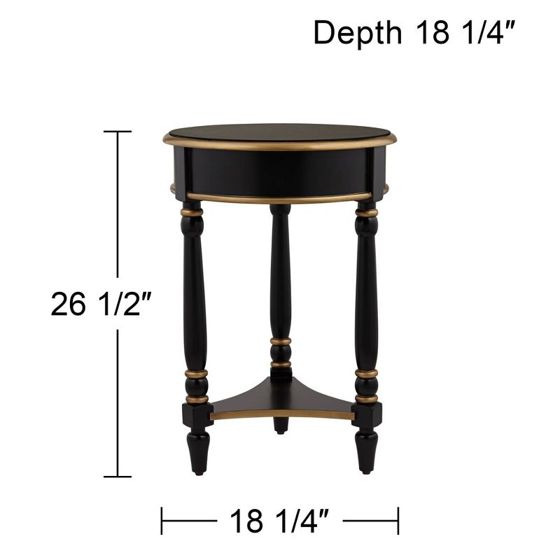 55 Downing Street Cason Vintage Wood Round Accent Side End Table 18 1/4" Wide with Shelf Black Gold Trim for Living Room Bedroom Bedside Entryway Home, 4 of 10