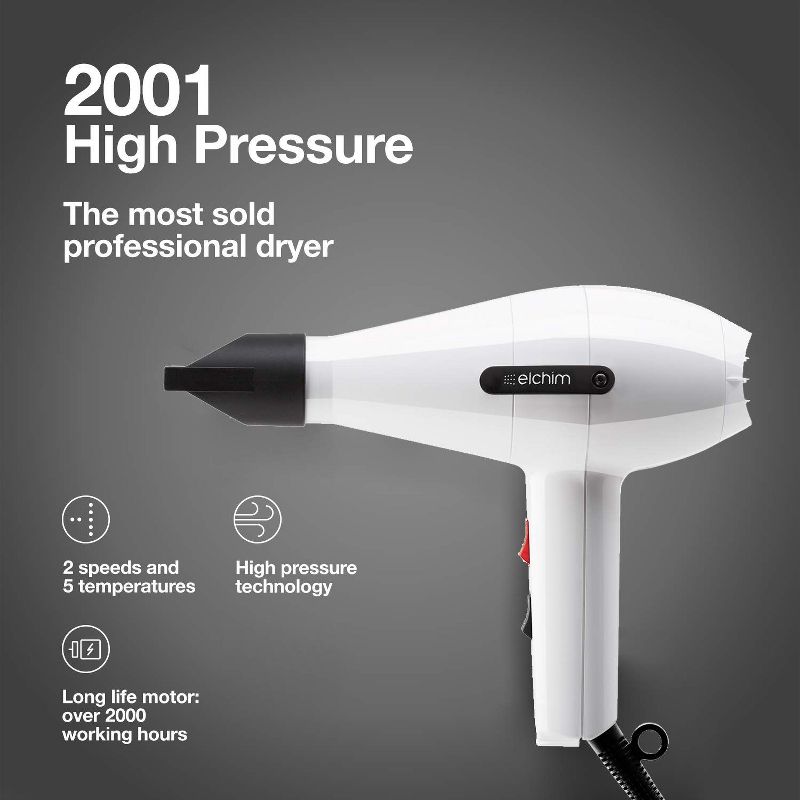 ELCHIM 2001 High Pressure Professional Hair Dryer - White Model #EL-220710013, 2 of 9