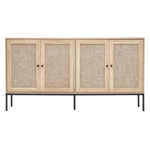 VEVOR Rattan Cabinet, Rattan Storage Cabinet with 4 Magnetic Doors and Adjustable Shelves, Sideboard Buffet Cabinet for Hallway, Entryway, Natural - 1 of 4