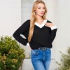 Anna-Kaci Women's V-Neck Waffle Knit Long Sleeve Top with Contrast Trim and Relaxed Fit - 3 of 4