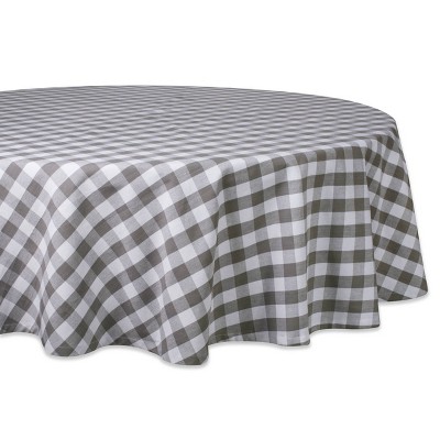 70" Cotton Checkers Round Kitchen Tablecloth Gray/White - Design Imports