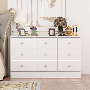Famapy White 9 Drawer Dresser Woodgrain Finish Ball Pulls Storage Cabinet - 1 of 4