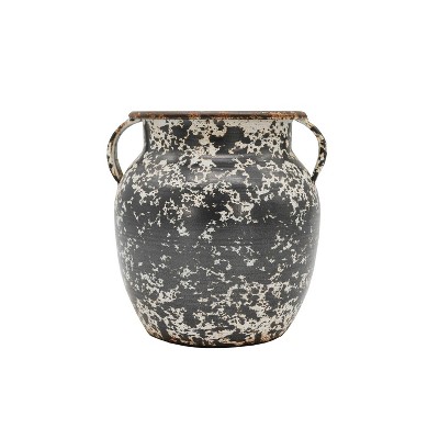 Mottled Enamel Urn Bud Vase Antique Gray Metal by Foreside Home & Garden