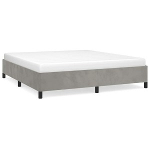 vidaXL King Bed Frame, Velvet Upholstered Platform Bed Frame, Light Gray, No Mattress - 1 of 4