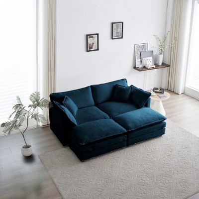 NicBex Couches for Living Room Modern L Shape Sectional Sofa Couch with 2- Piece of Ottomans Chenille Upholstered 2 Seater Sleeper Sofa, Blue