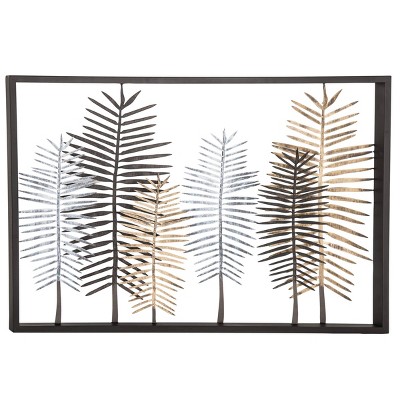 30" x 45" Modern Iron Framed Leaves Wall Decor - Olivia & May