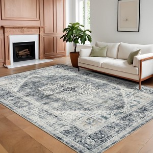 Indoor Retro Soft Washable Area Rug Vintage Medallion Printed Rugs for Living Room Low Pile Non Slip Carpet for Bedroom Decor - 1 of 4
