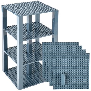 Strictly Briks Classic Stackable Baseplates, Building Bricks For Towers, Charcoal Gray, 4 Base Plates & 30 Stackers, 6x6 Inches - 1 of 4