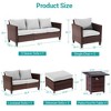 Sonkuki 7 Pieces Patio Sofa with Square Fire Pit Table and Ottomans, Wicker Conversation Couch, Sand Cushion - 3 of 4