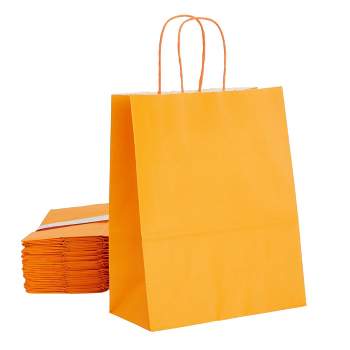 Blue Panda 25 Pack Medium Paper Gift Bags with Handles for Candy, Gifts, Orange, 8 x 10 x 4 In