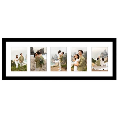 Americanflat 8x24 Collage Picture Frame to Display 5 Photos at Once - Black