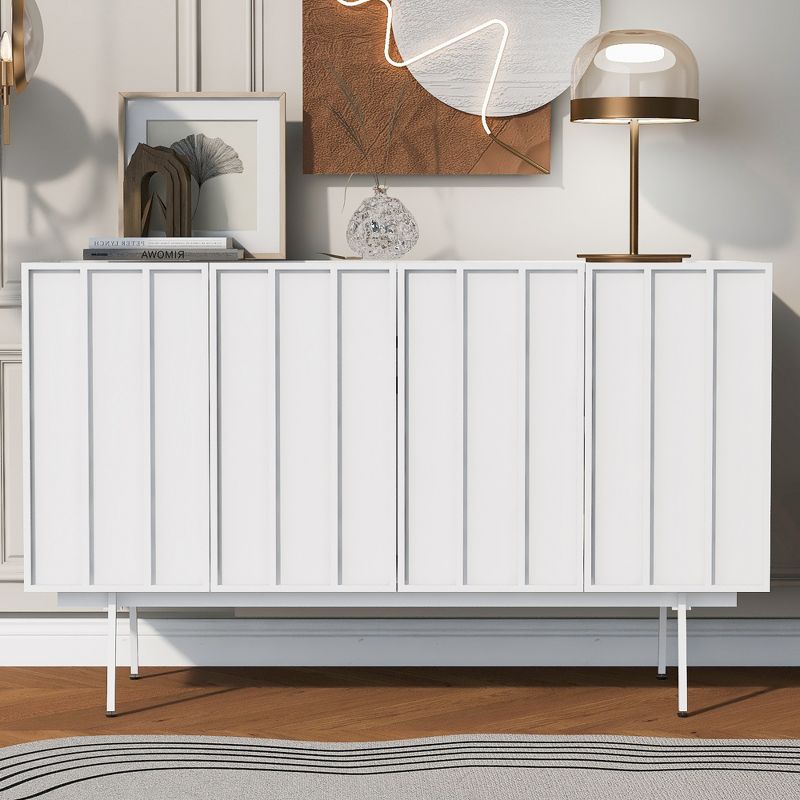 55.3" Modern Style Sideboard with 4 Doors, Unique Wave Pattern Door Design Storage Cabinet 4A - ModernLuxe, 1 of 13