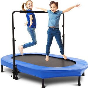 KRISRATE 56" Double Trampoline, Mini Fitness Rebounder with 5-Level Adjustable Handle, Parent-Child Trampoline, Max Load 220lbs, for Indoor/Outdoor - 1 of 4