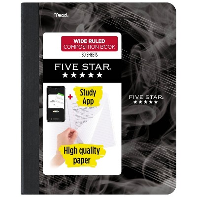 Five Star Composition Books + Study App, 4 Pack, Wide Ruled Paper, 9-3