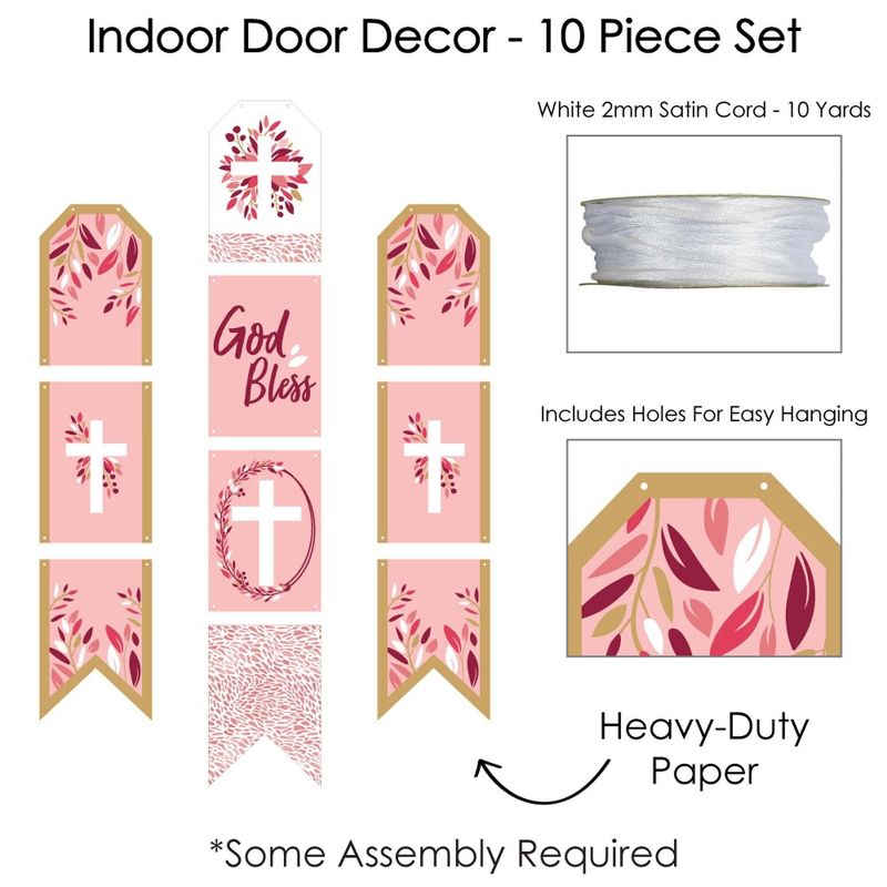 Big Dot of Happiness Pink Elegant Cross - Hanging Vertical Paper Door Banners - Girl Religious Party Wall Decoration Kit - Indoor Door Decor, 5 of 8