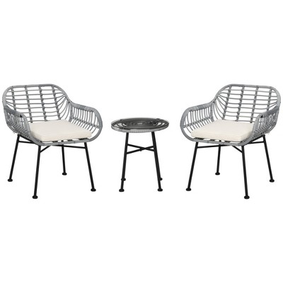 Outsunny 3-Piece Gray and Cream PE Rattan Patio Set