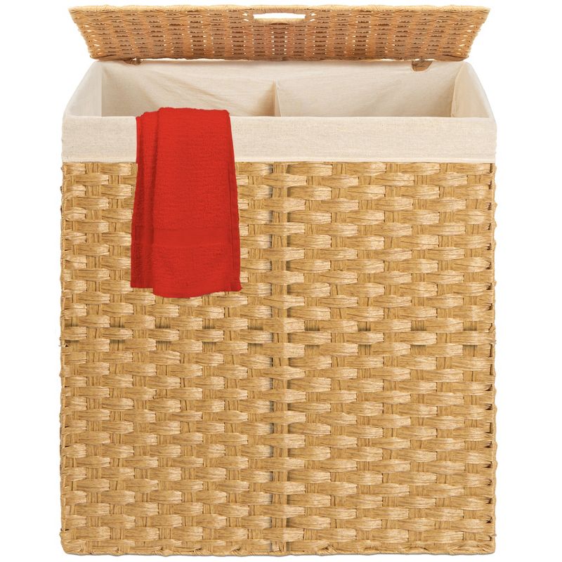 Best Choice Products Wicker Double Laundry Hamper, Divided Storage Basket w/ Linen Liner, Handles, 1 of 8