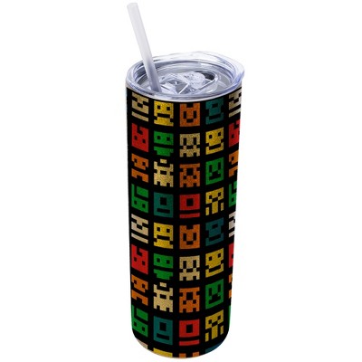 Elanze Designs Vegas Gold 20 Ounce Double Wall Stainless Steel Glitter Travel Tumbler With Sliding Lid And Straw, 8-Bit Pixel Art Video Games