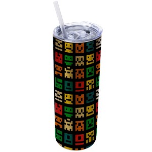 Elanze Designs Vegas Gold 20 Ounce Double Wall Stainless Steel Glitter Travel Tumbler With Sliding Lid And Straw, 8-Bit Pixel Art Video Games - 1 of 4